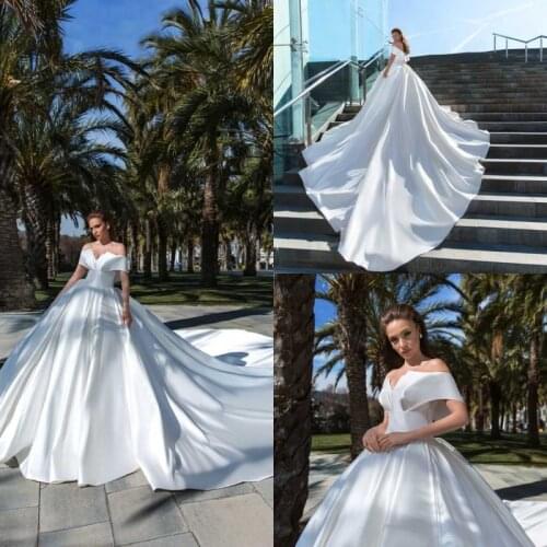 Elegant Off the Shoulder Wedding Dress 2020 Ruched Puffy Ball Gown Custom Made Beach vestido de novia