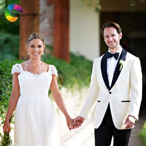 Tailored Ivory Men Suit Wedding Suits Man Blazer Slim Fit Groom Tuxedo Black Shawl Lapel Jacket Pants 2Piece Terno Masculino