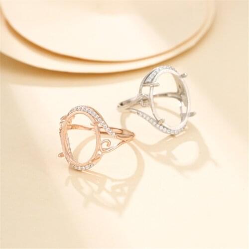 Adjustable Ring Blank for 6x8mm/7x9mm/8x10mm/10x12mm/12x16mm/13x18mm Oval Cabochons Ring Setting Gold Plated 925 Silver Zircon