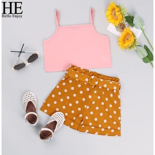 HE Hello Enjoy 1-6Y Summer Infant Baby Girls Clothes Sets Polka Dot Print Bowknot Sleeveless Vest+Shorts 2pcs Sets 2020 New
