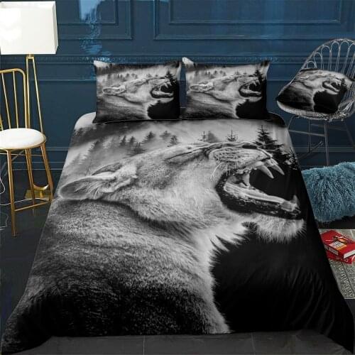 Angry Lion Quilt Cover Pillowcase 3Piece Comforter Bedding Set With Pillow Case Single Double Duvet Cover Home Decora
