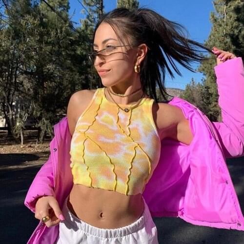 Tie-dye Colorblock Vest Women 2021 Summer Sleeveless Tank Tops Casual Punk Sexy Slim Fit Crop Tops Female Streetwear Harajuku