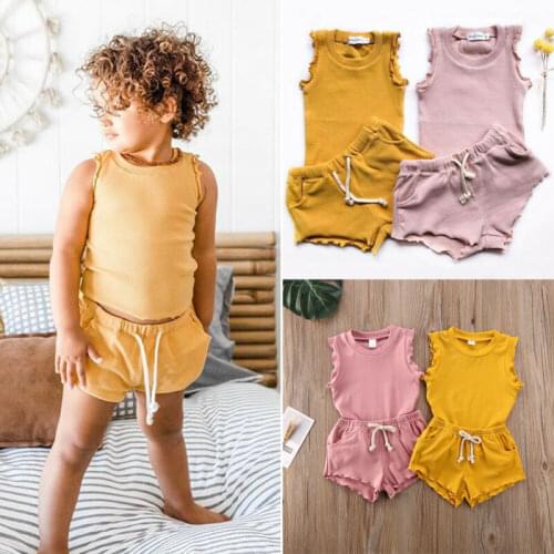 Summer Newborn Baby Kids Girls T-shirt Tops +Shorts Outfits Set Clothes Casual Sleeveless Cotton Baby Clothing Set