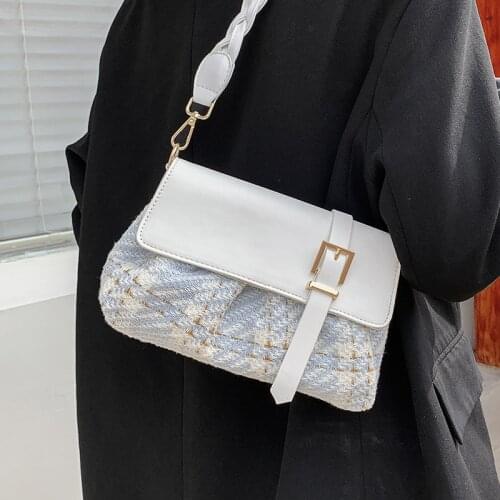 Small Tweed Flap Shoulder Bags for Women Vintage Designer Tote Crossbody Bags Fashion Simple Ladies Handbags Chic Messenger Bag