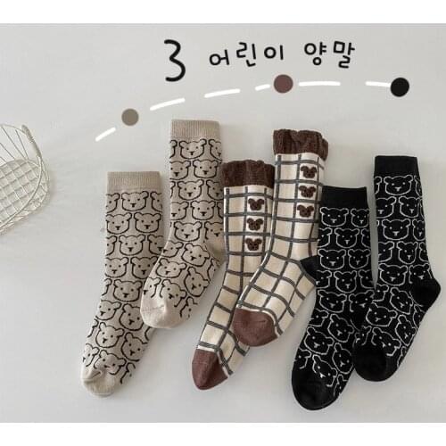 MILANCEL 2021 Autumn Kids Socks Bear Pattern Childrens Socks Girl Cotton Boy Bear Sock 3 Pairs a Lot