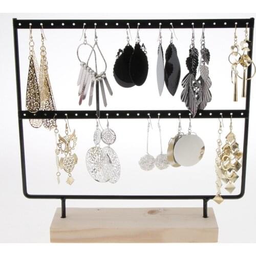44 Holes Fashion Wood Metal Jewelry Organizer Display Earrings Holder Stand Dangle Necklace Earring Hanging Hook Woman органайзе