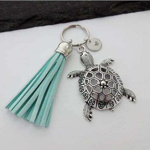 Fashion Blue Tassel Keychain, initial Keychain , Turtle Keychain, Turtle Gift, Tortoise Keyring, Bag Keychain Fit Women Men Gift