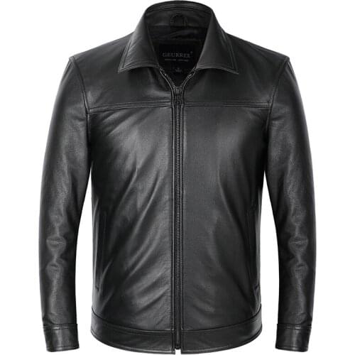 Autumn Spring And Mens Business Casual Genuine Jacket Top layer Cowhide 100% Real Leather Coat
