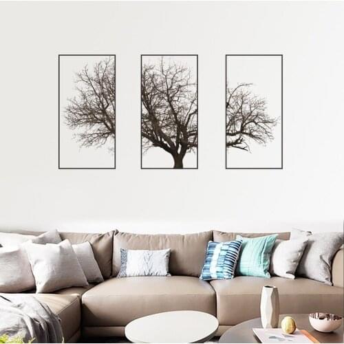 Nordic Grey Big Tree 3 with Painting Wall Stickers Bedroom Decor Living Room Sofa Backdrop Wall Decoration Personality Mural