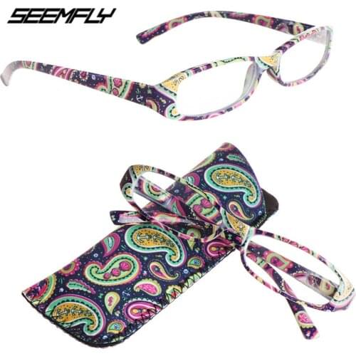 Seemfly Fashion Women Printed Flower Reading Glasses Matching Pouch Classic Ultralight Presbyopic Eyewear Diopter +1.0 To +4.0