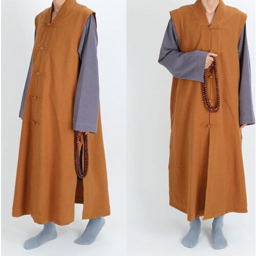Monk Clothing Linen 4 Colors Thick Cotton Buddhist Robe Long Vest Shaolin Monk Kung Fu Suit Martial Arts Tai Chi Uniform