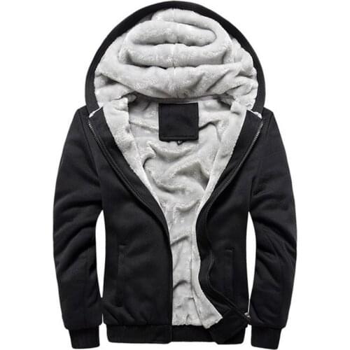 Autumn Winter Men Fleece Jacket Coat Thick Solid Zipper Hooded Warm Hoodie Tracksuit Sportswear Outwear
