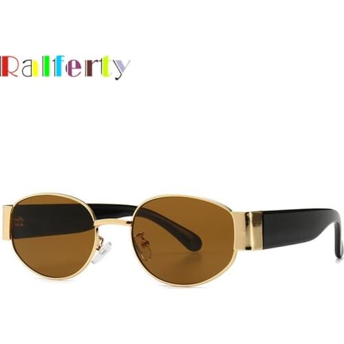 Ralferty Oval Sunglasses for Men Steampunk Goggles UV400 Gold Brown Metal Sun Glass Male Mens Sunglases C544