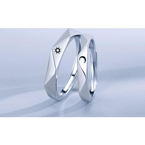 Couple Opening Sun Moon Ring Minimalist Silver Color Sun Moon Adjustable Ring For Men Women Best Friend Engagement Jewelry