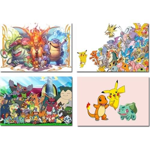 Popular Cartoon Pokemon Pikachu/Charmander/Bulbasaur Poster Canvas Painting Wall Art Picture Mural Child Bedroom Decoration