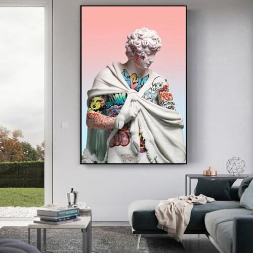 Canvas Art Posters Vaporwave Sculpture Of David Street Graffiti Art Painting on the Wall Picture for Living Room Home Decoration