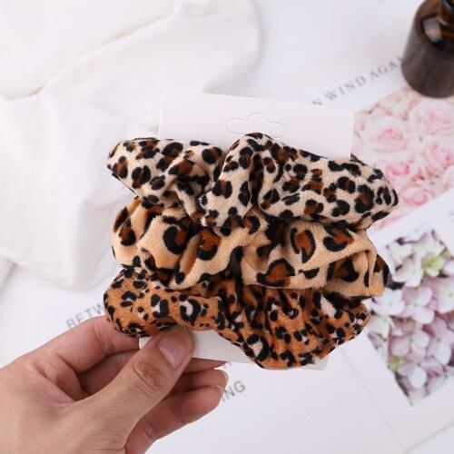 3PCS/Set Women Winter Velvet/Silk Leopard Scrunchie Elastic Hair Bands Hair Ties Ropes Ponytail Holder Headband Hair Accessories