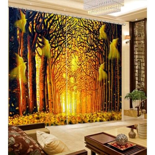 3D Curtain Fashion Customized Curtain Depicting Abstract Golden Grove Curtains For Bedroom Blackout Shade Window Curtains