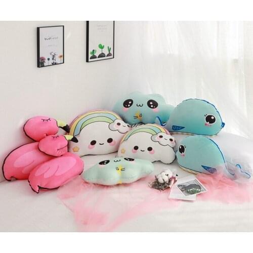 Fresh Cute Cloud&Rainbow&Whale&Flamingo Plush Pillow Soft Cartoon Stuffed Cushion Doll New Home Decoration Toys Girls Best Gifts