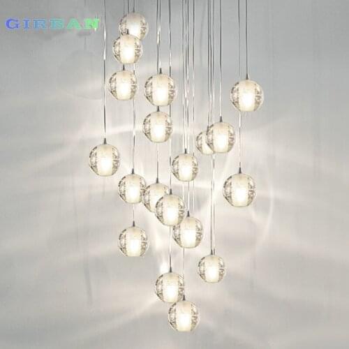 Modern Chandelier Ball Hanging Lamp Crystal Glass G4 Light Hotel Villa LED Pendant Light Fixtures Indoor Lighting for Staircase