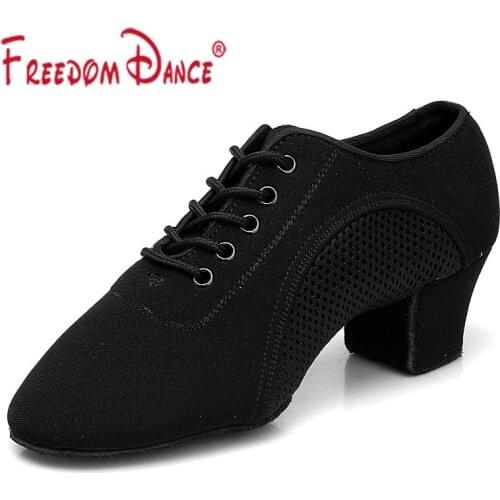 Cloth Breath Womens Girls Indoor & Outdoor Oxford Leather & Rubber Sole Chunky Heel Sneaker Ballroom Modern Latin Dance Shoes