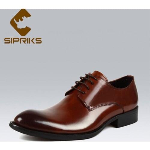 Sipriks Big Size 37 45 Luxury Genuine Leather Red Brown Black Derby Shoes Mens Business Office Classic Gents Formal Tuxedo Shoes