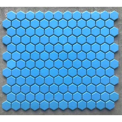 Bright blue matt surface cute hexagonal ceramic mosaic tile rwall sticker for kitchen backsplash bathroom room deco
