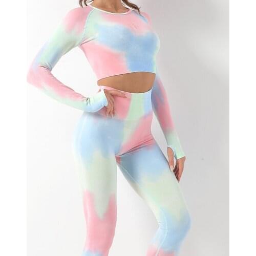 Tie Dye Seamless Yoga Suits Fitness Gym Clothing Athletic Sportswear High Waist Leggings Workout Outfit Sports Yoga Set New