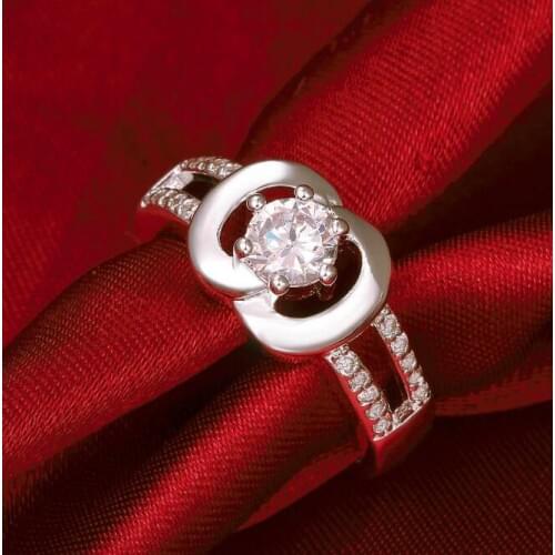 Eleple Double O Rings For women Wedding gold color rings cubic zirconia Bijoux fashion jewelry drop shipping VSR020