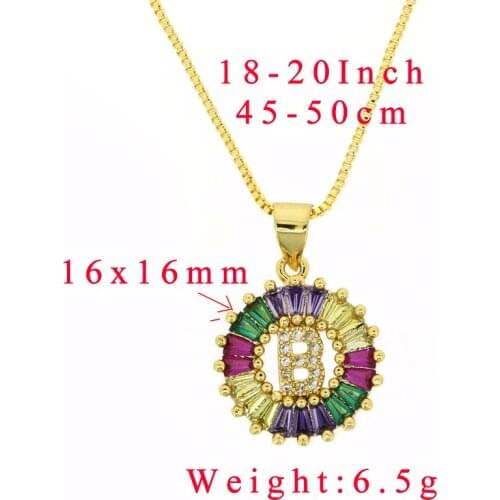 New Simple Fashion Rainbow Gold Micro Pave Rainbow CZ Cubic Zirconia 26 Initials Letter Pendant Women Necklaces Daily Jewelry