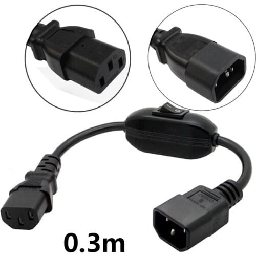 0.3M short C14-C13 Extension Power Cord IEC 320 C13 Female to C14 Male 10A with On/Off Switch Power Adapter Cable For PDU UPS