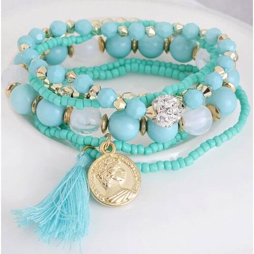 1 Set Bohemian Beads Bracelets Multilayer Beads Acrylic Bracelets & Bangles Women Girls Elastic Bracelets Wholesale Dropshipping