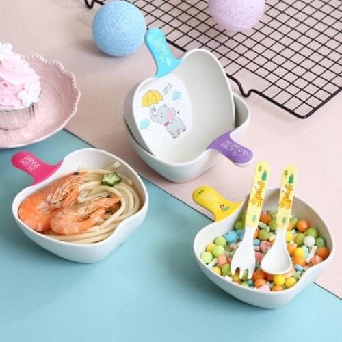 1pcs Wheat Straw Baby Cartoon Baby Dinner Childrens Platos Spoon Kids Set Feeding Plate Tableware Training Bowl Dishes Fork
