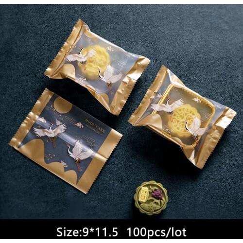 100pcs/lot Two Flying Cranes Golden Clouds Chinese Elements Mooncake Cookies Packaging Bags Traditional Festival Candy Gift Wrap