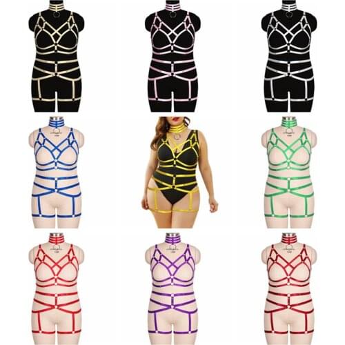 2pc Sexy Charm Erotic Lingerie Goth Fat Female Chest Sculpting Body Harness Cage Bra Plus Size Garter Belt For Stockings Outfit