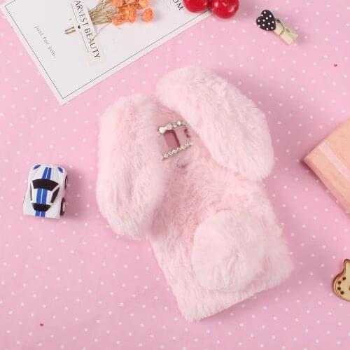 3D Cute Rabbit Doll Furry Plush Soft Fur Case for Huawei Mate 10 Pro Hairy Bunny Diamond Bowknot Coque Capa Cell Phone Cover