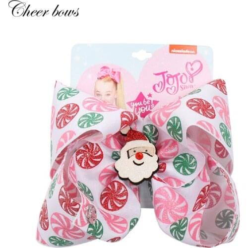 7" Christmas JoJo Siwa Hair Bows for Girls Glitter Print Ribbon Bowknot Hair Clip Santa Claus Headwear Party Hair Accessories