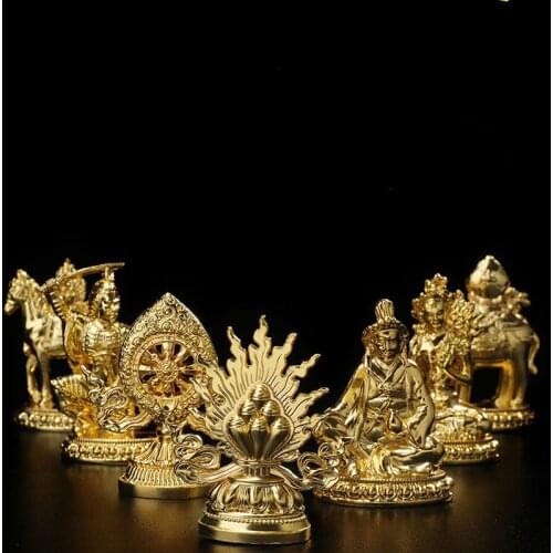7pcs/set Gold Plating Tibetan Buddhist Supplies Seven Treasured Symbol Temple/Home/Office Putting Decorate Craft Statues
