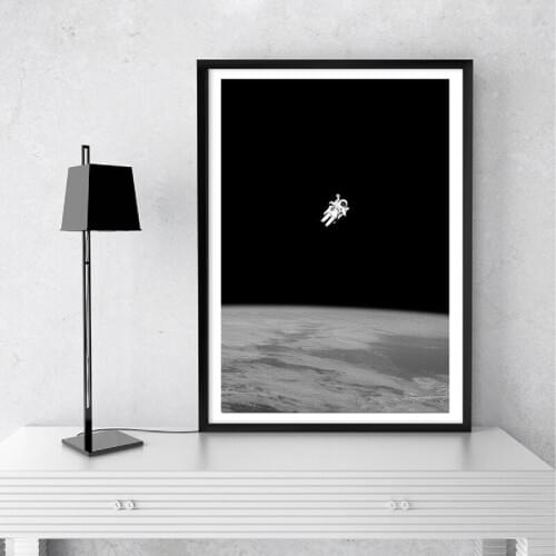 Astronaut Spaceman New Moon Wall Art Canvas Painting Black and White Posters and Prints Kids Room Wall Decor Boys Gifts