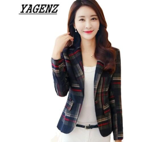 2020 Plus size 3XL Women Plaid Office Business Lady Blazer Jacket Short Slim Long sleeve casual Suit Elegant Work Plaid Blazers