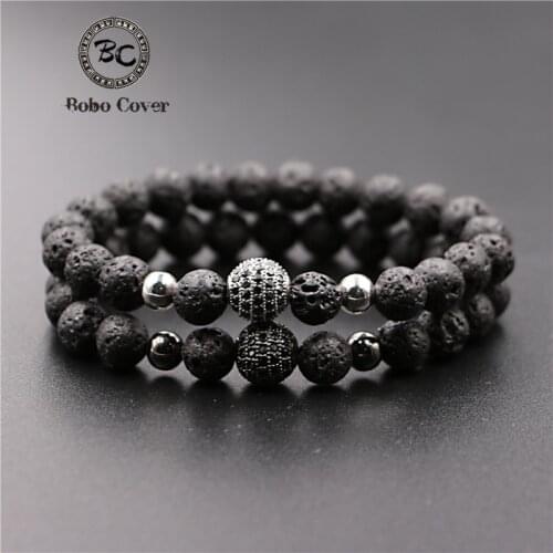 Bobo Cover Hot Lava Stone Pave CZ Crown Ball Charm Bracelet For Men Women Couples bracelets bangles Lovers Gift Pulseira hombres