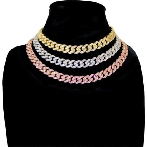 Freewear 12mm encryption Micro Pave Iced CZ Cuban Link Necklaces Chains Gold Luxury Bling Bling Jewelry Fashion Hiphop