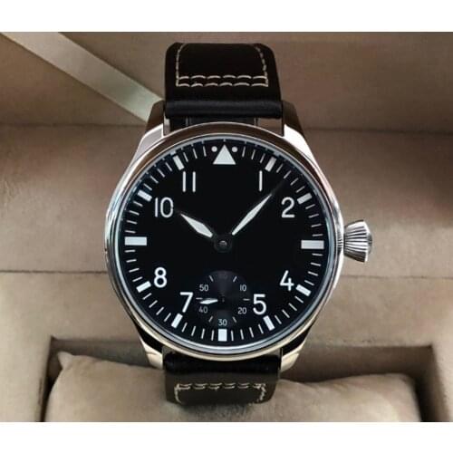 Sapphire crystal or mineral glass 44mm no logo Asian 6498 17 jewels movement mens watch luminous Mechanical watches gr22-20