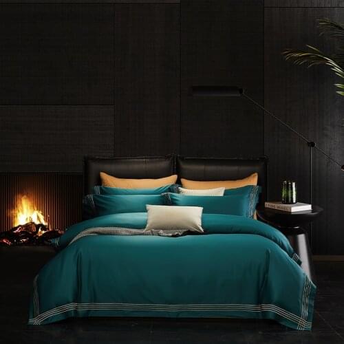 Caiyitang 100%cotton silk like Queen King size bedding set embroidery quilt cover shiny smooth bed sheet 2 luxurious pillowcases