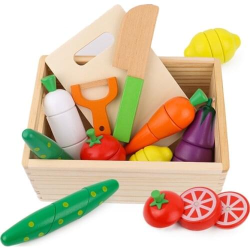 DIY Pretend Play Wooden Kitchen Toy Play House Simulation Cut Vegetables Montessori Early Education Toys For Children Kids Baby
