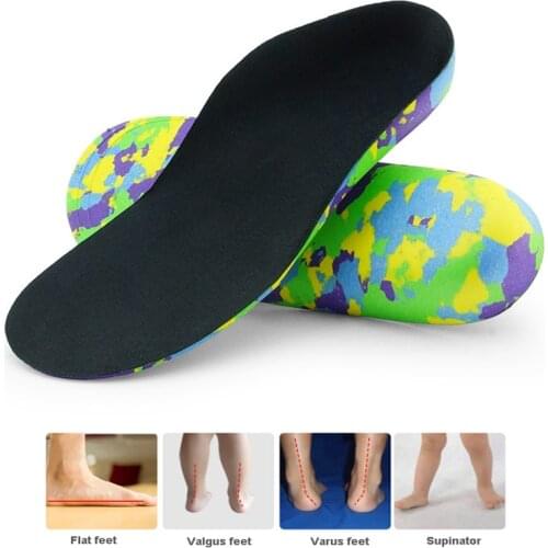 Kids Orthopedic Arch Support Insoles Comfortable Elastic Breathable Cloth and EVA Hard Sole Children Black Non-Slip Sports Pads