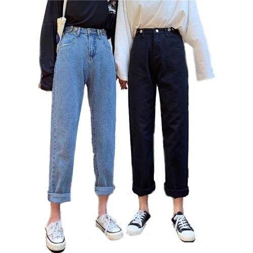 Autumn Straight Women Plus Size Jeans High Waisted Denim Pants Wide Leg Vintage Streetwear Full Length Trousers Spring