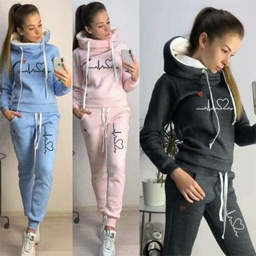 Fleece Sportswear Tracksuit Women Winter Pullover Hoodie Sweatshirt Pants Jogging Femme Set Sports Suits for Women Clothing