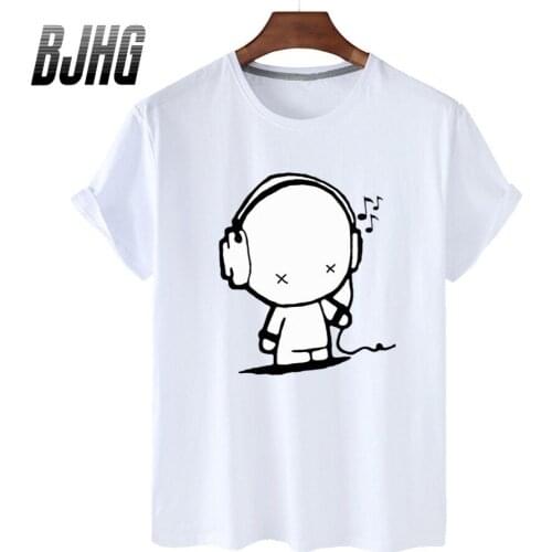 100% Cotton Listening To Music Bear Print Short-sleeved T-shirt Female Half-sleeved Summer Casual Oversized T-shirt Ladies Shirt