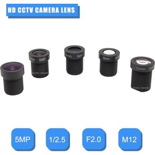 HD 5MP 2.8/3.6/6/8/12mm CCTV Lens 1/2. 5" F2.0M12 MTV Mount For Indoor/Outdoor Security Video Surveillance IP/AHD/CVI/TVI Camera